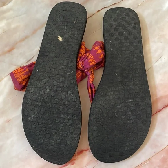Sanuk Yoga Mat Sling Sandal Purple Orange Tribal Fabric Women’s size 9 Summer - Picture 7 of 7
